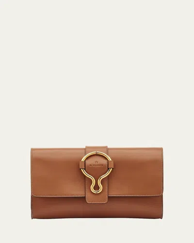 Il Bisonte Consuelo Flap Leather Clutch Bag In Chocolate