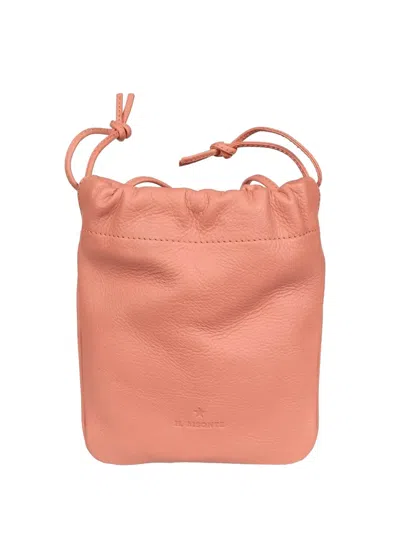 Il Bisonte Drawstring Leather Bucket Bag In Pink