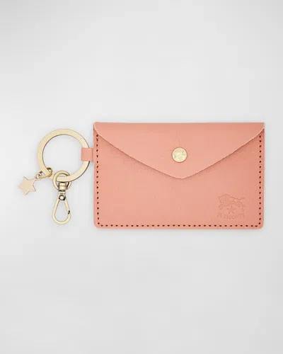 Il Bisonte Keyring Leather Card Holder In Pink