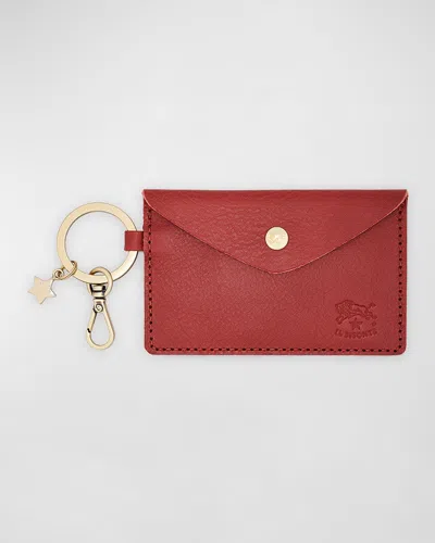 Il Bisonte Keyring Leather Card Holder In Red
