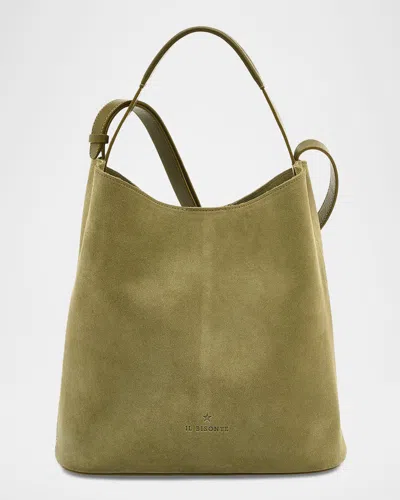 Il Bisonte Le Laudi Suede Bucket Crossbody Bag In Green