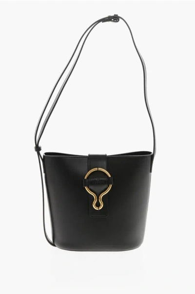 Il Bisonte Leather Bucket Bag With Golden Effect Details In Black
