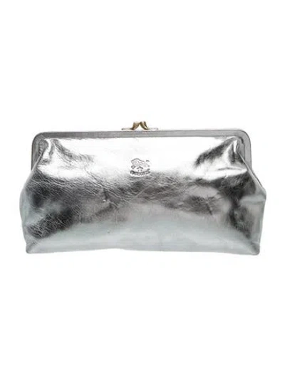 Pre-owned Il Bisonte Leather Clutch In Silver