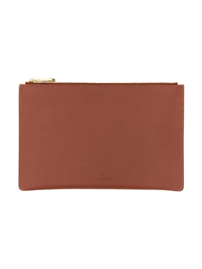 Il Bisonte Leather Zip Closure Case In Bordeaux