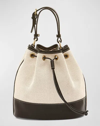 Il Bisonte Marini Drawstring Canvas Bucket Bag In Natural / Black