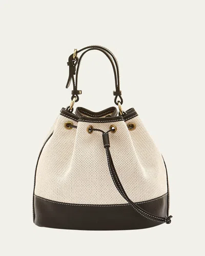 Il Bisonte Marini Drawstring Canvas Bucket Bag In Natural / Black