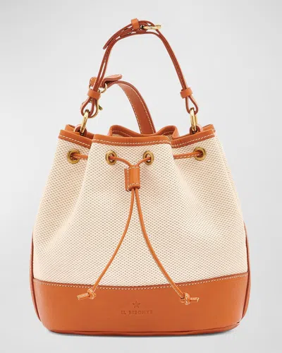 Il Bisonte Marini Drawstring Canvas Bucket Bag In Natural / Caramel