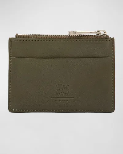 Il Bisonte Men's Cestello Leather Zip Card Case In Forest