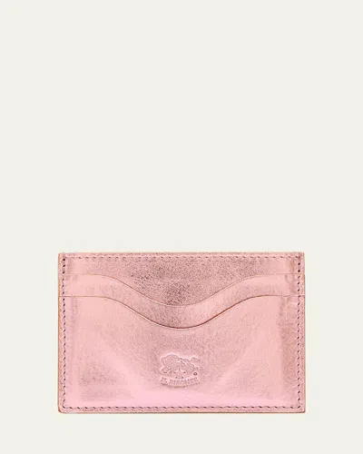 Il Bisonte Men's Leather Card Case In Metallic Pink