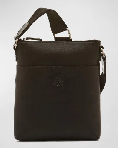 Il Bisonte Men's Oriuolo Leather Crossbody Bag In Black