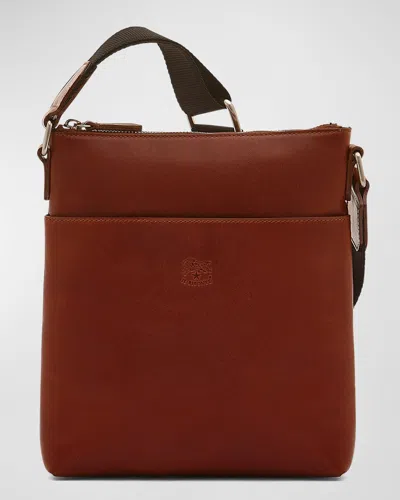 Il Bisonte Men's Oriuolo Leather Crossbody Bag In Cognac