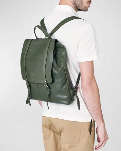 Il Bisonte Men's Trappola Leather Drawstring Backpack In Forest