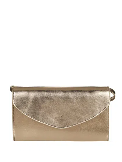 Il Bisonte Metallic Leather Flap Clutch In Yellow