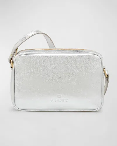 Il Bisonte Oliveta Metallic Leather Camera Crossbody Bag In Silver