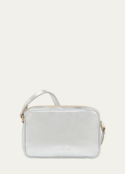 Il Bisonte Oliveta Metallic Leather Camera Crossbody Bag In Silver