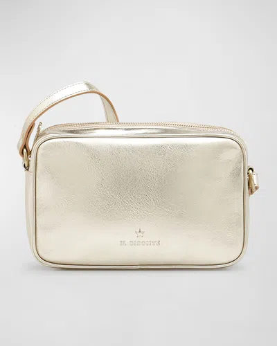 Il Bisonte Oliveta Metallic Vacchetta Leather Crossbody Bag In Gold