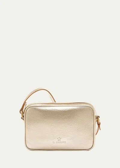 Il Bisonte Oliveta Metallic Vacchetta Leather Crossbody Bag In Gold