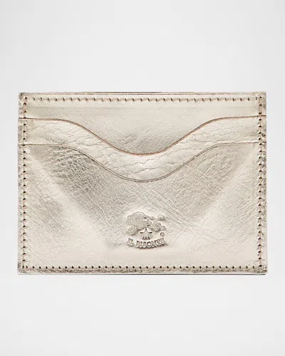 Il Bisonte Salina Metallic Leather Card Case In Gold