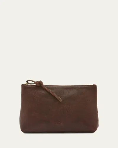 Il Bisonte Snodo Zip Leather Clutch Bag In Caffe