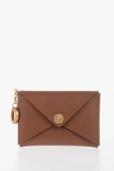 Il Bisonte Solid Colour Leather Titania Card Holder With Golden Button In Brown