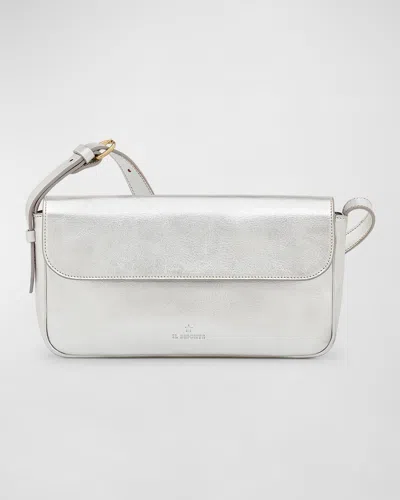 Il Bisonte Studio Flap Leather Shoulder Bag In Silver