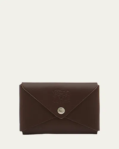 Il Bisonte Unisex Leather Business Card Holder In Vintage Dark Brown