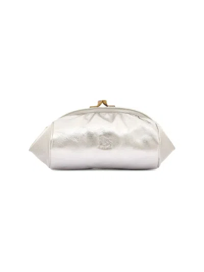 Il Bisonte Women's Classic Logo-embossed Metallic Leather Clutch In Silver