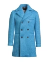 Il Cappottino Man Coat Azure Size 44 Mohair Wool, Wool, Polyamide In Blue