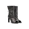 Il Fratellino Women's Black High Voltage Heeled Open Toe Ankle Booties In Stardust Silver Lamé In Black