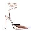 Il Fratellino Women's Gold Heart Racer Patent Leather Pump In Bronze With Soft Leather Bronze Ankle Wrap Tie In Gold