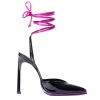 IL FRATELLINO WOMEN'S HEART RACER PATENT LEATHER PUMP IN BLACK & FUCHSIA WITH SOFT LEATHER FUCHSIA ANKLE WRAP TIE