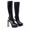 Il Fratellino Women's More More Leather Knee High Platform Boot In The Box Black In Black