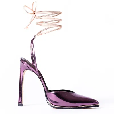 Il Fratellino Women's Pink / Purple Heart Racer Patent Leather Pump In Plum With Soft Leather Bronze Ankle Wrap Ti In Pink/purple