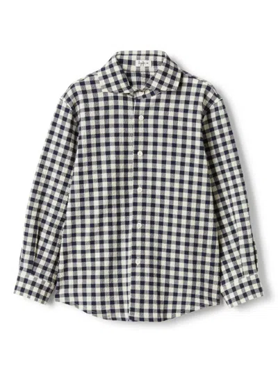 IL GUFO BLACK SHIRT WITH CLASSIC COLLAR AND ALL-OVER CHECK MOTIF IN COTTON STRETCH BOY