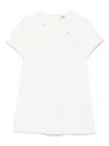 Il Gufo White Crewneck Dress With Floral Patches On The Front And Rear Concealed Zip Closure In Viscose Blen In White