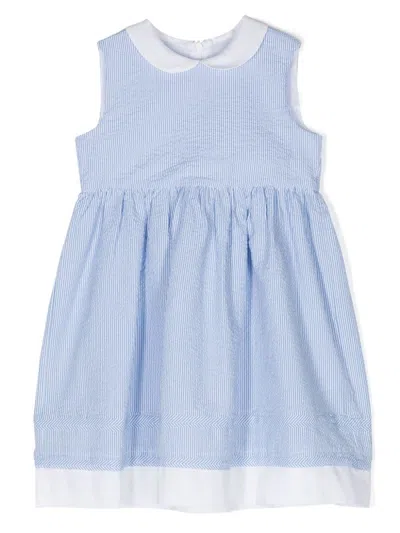 Il Gufo Kids' Striped Seersucker Dress In Clear Blue