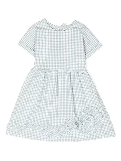 Il Gufo Kids' Appliqué-detail Check-pattern Dress In Green