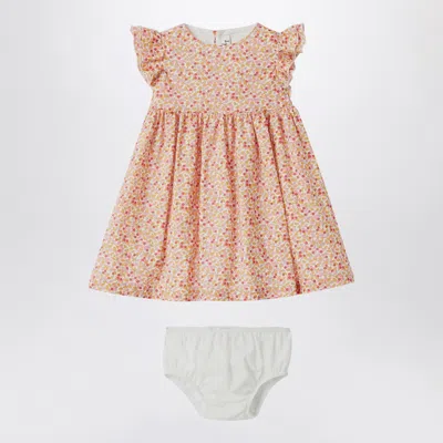 Il Gufo Unisex Apricot Mini Dress With Culotte Detail In Floral Liberty-inspired Fabric In Brown