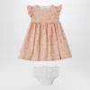 Il Gufo Apricot Dress With Culotte In Liberty Fabric In Orange