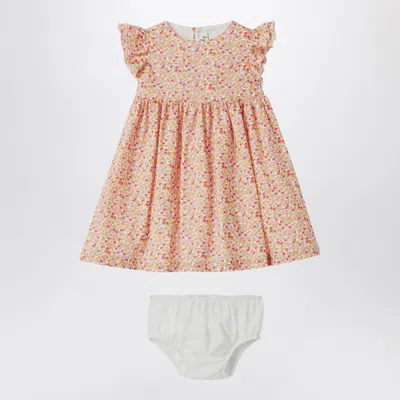 Il Gufo Apricot Dress With Culotte In Liberty Fabric In Orange
