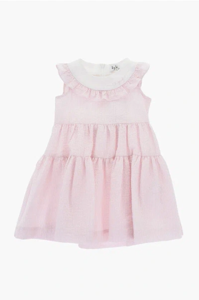 Il Gufo Kids' Striped Seersucker Midi Dress In Pink