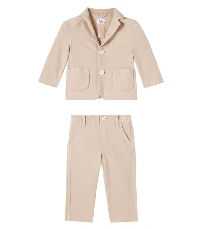 Il Gufo Baby Cotton-blend Top And Pants Set In Beige