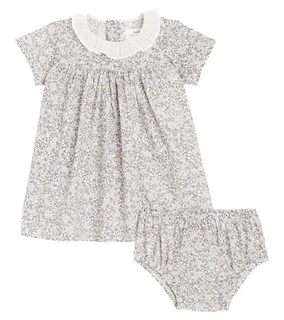 Il Gufo Baby Cotton Dress And Bloomers Set In Anise Blue