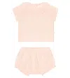 Il Gufo Baby Cotton Dress And Bloomers Set In Panna & Fragola