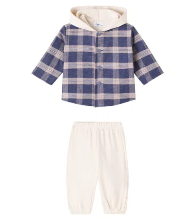 Il Gufo Baby Cotton Hoodie And Sweatpants Set In Blue