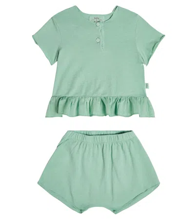 Il Gufo Baby Cotton T-shirt And Bloomers Set In Green