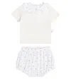Il Gufo Baby Cotton T-shirt And Bloomers Set In White