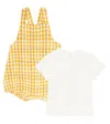 Il Gufo Baby Cotton T-shirt And Playsuit Set In Honey Yellow