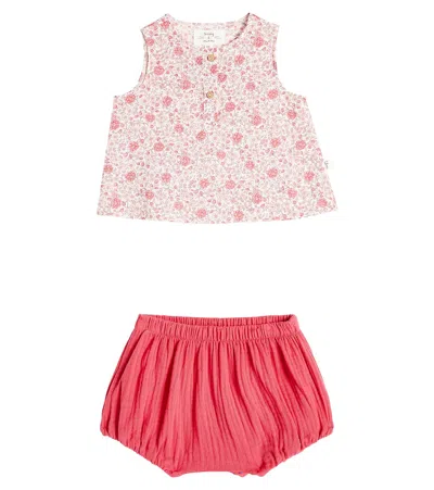 Il Gufo Baby Floral Cotton Dress And Bloomers Set In Red