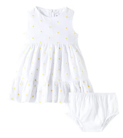 Il Gufo Baby Floral Cotton Dress And Bloomers Set In White